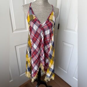 POL Plaid Patchwork Slip Dress - Red, Yellow, Blue Size Medium